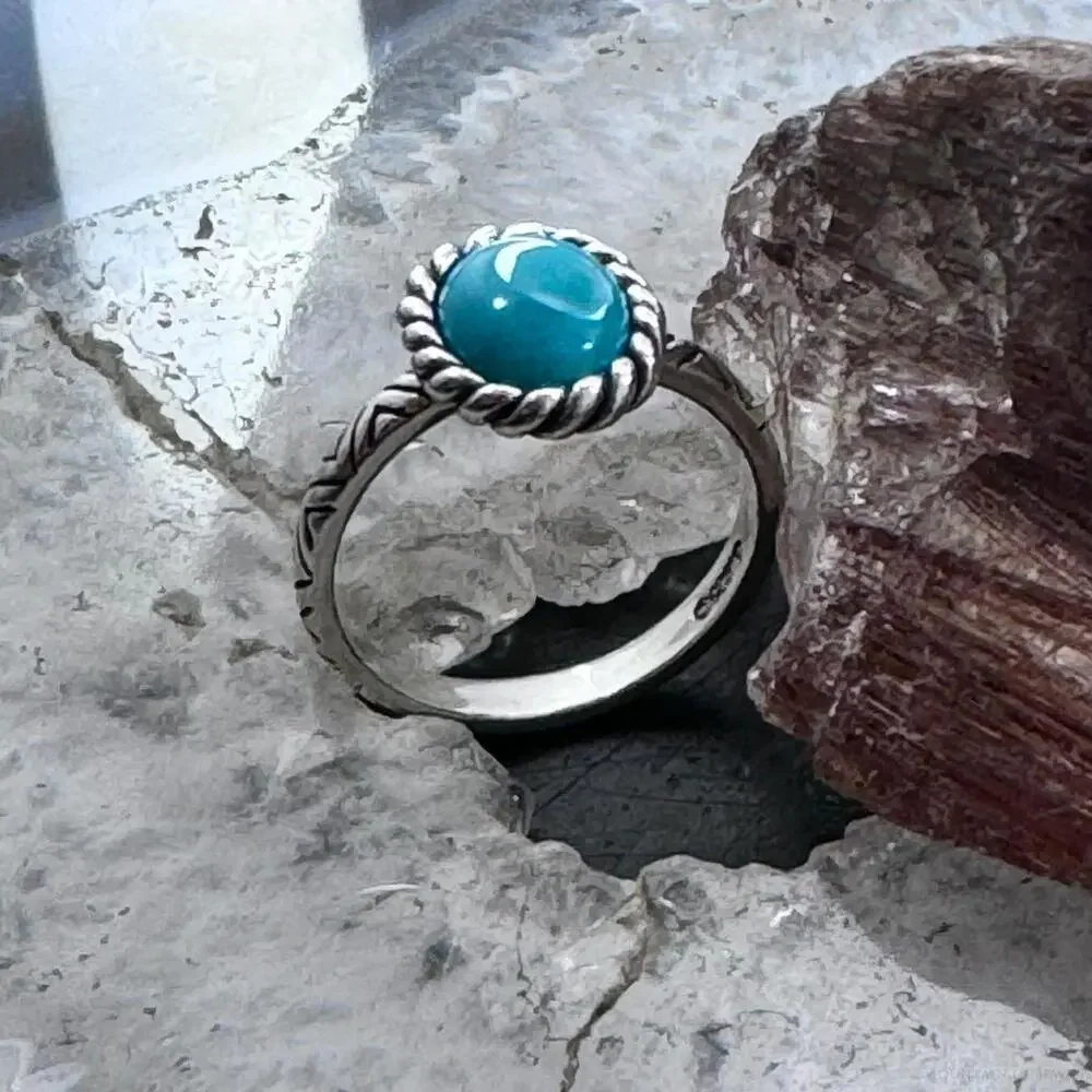 Carolyn Pollack Sterling Oval Turquoise Solitaire Decorated Ring For Women